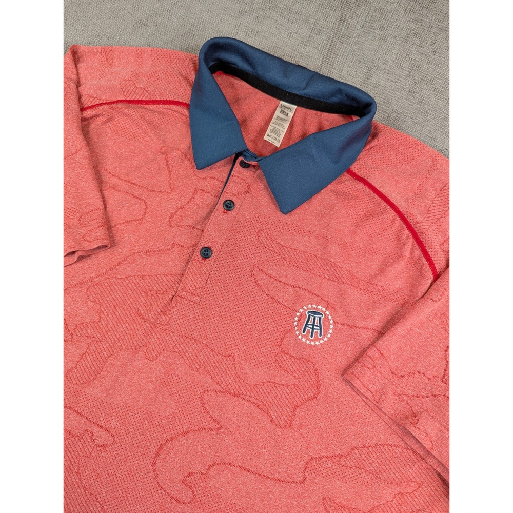 UNRL Golf Polo Shirt Men 2XL Coral Red Camo Jacquard Performance Barstool Sports